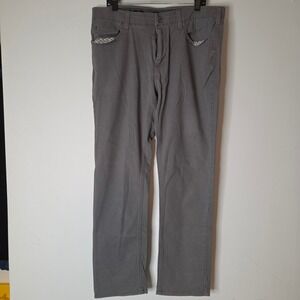 Iron Co Mens Gray Flat Front Chino Pants 36x32 Cotton Blend Stretch Straight Leg